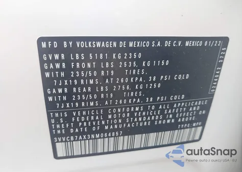 2022 Volkswagen Tiguan 2.0T Se R-Line Black z USA, uszkodzony, nr VIN 3VVCB7AX3NM064857